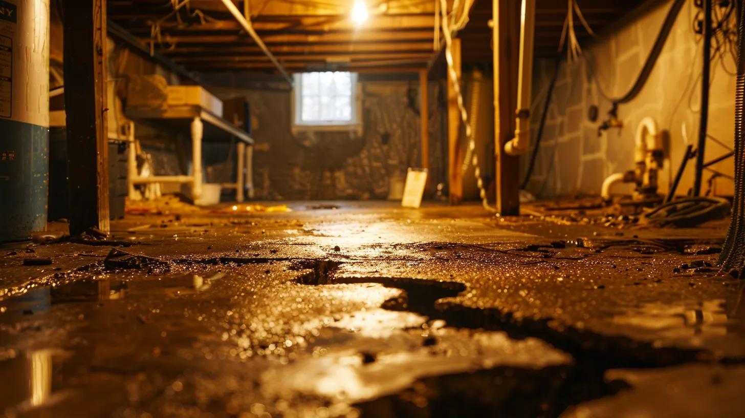 a detailed inspection of a dimly lit basement in wilmington, de, reveals moisture seeping through cracks in the foundation walls, highlighting the intricate interplay of groundwater pressure and structural vulnerabilities in a setting filled with diagnostic tools like moisture meters and infrared cameras.