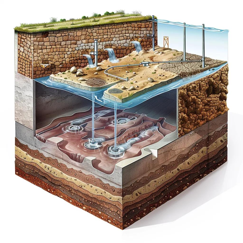 Illustration of hydrostatic pressure in clay soil affecting basement foundations